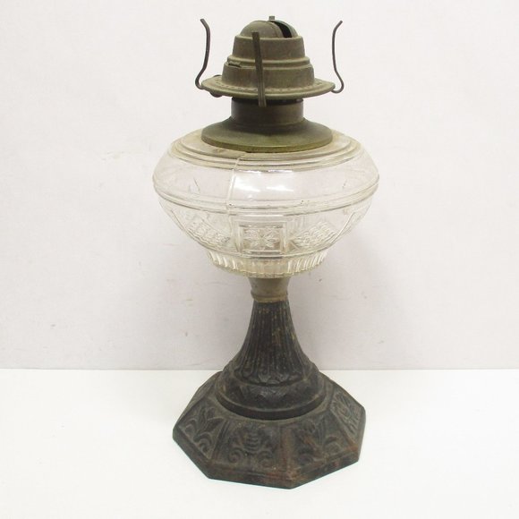 Vintage Metal Pedestal Base Oil Glass lamp - Picture 1 of 12